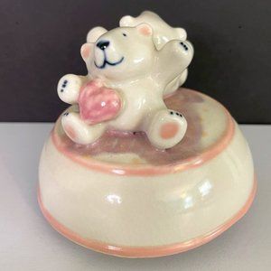 Vintage Porcelain Polar Bears Rotating Music Box  Plays You Light Up My Life EUC